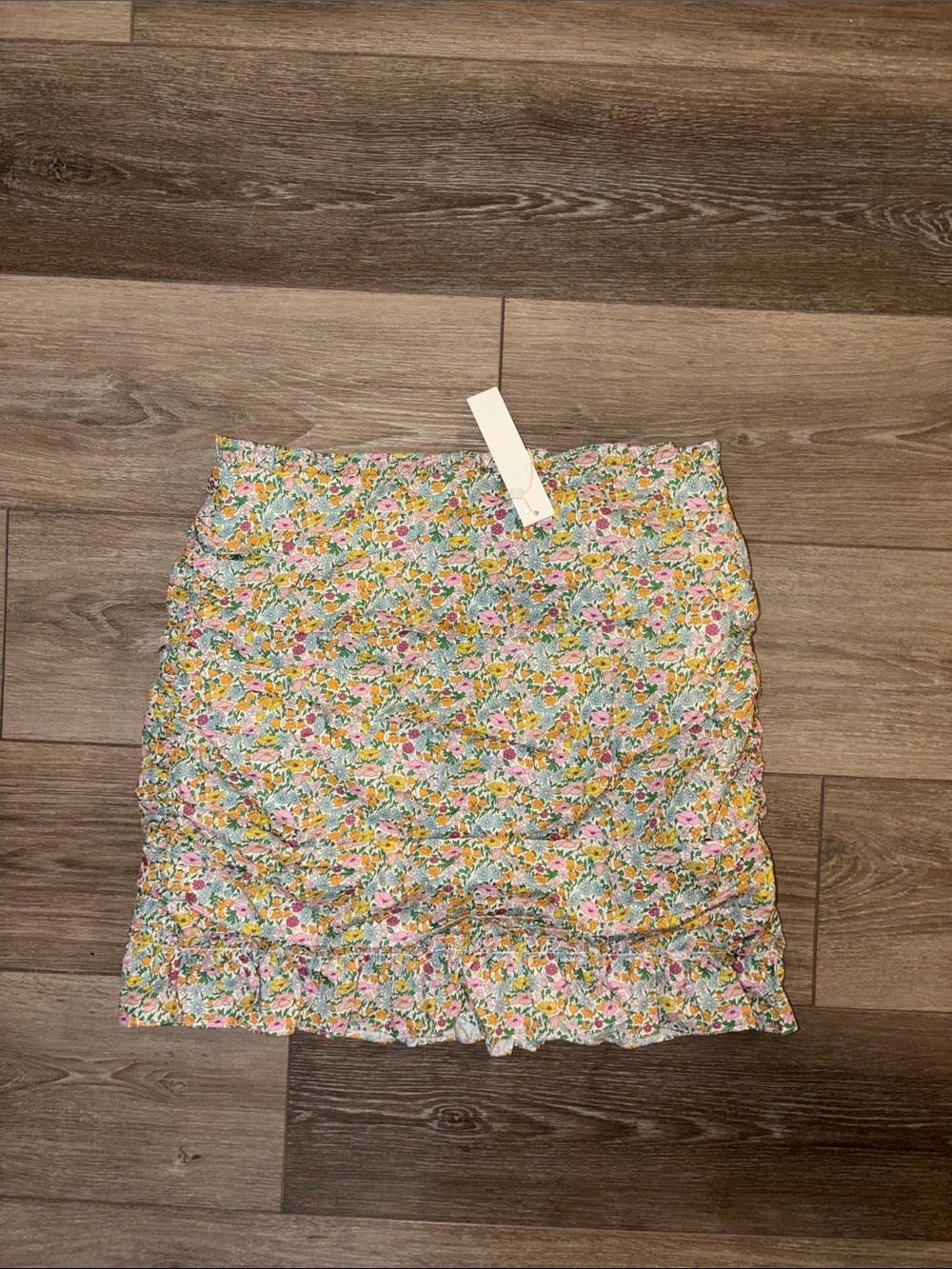 For Love & Lemons Floral Ruffle Mini Skirt - Pink, Yellow & Green